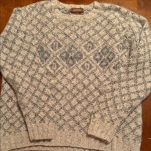 Tasso Elba Cream and Gray Diamond-Pattern Crewneck Sweater